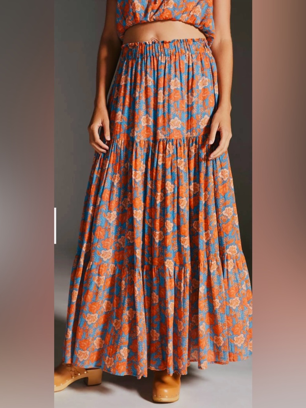 Sundry Floral Tiered Maxi Skirt